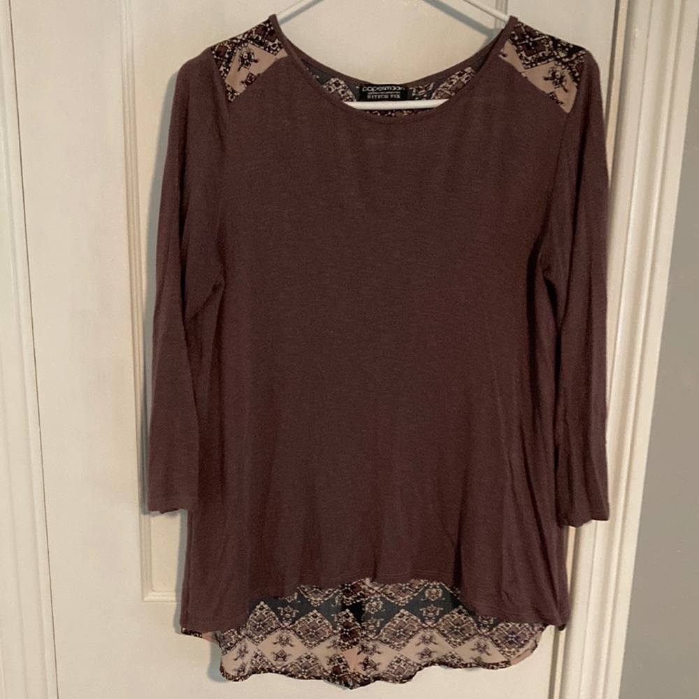 💙Catherines Asymmetrical Embellished Blouse in Brown and Cream